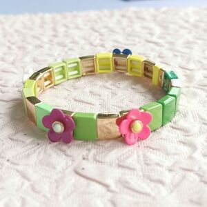 Roxanne Assoulin Garden Variety Flower Grass Colorful Enamel Stretch Bracelet Go